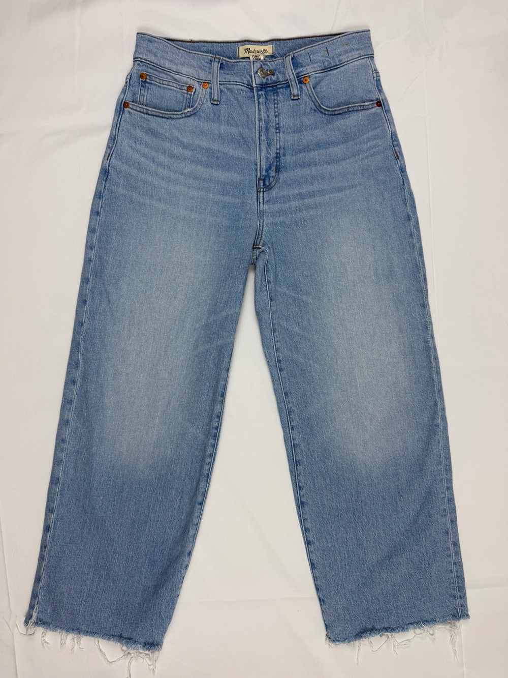 Madewell Perfect Vintage Wide Leg Crop Jeans 28 High Rise Raw Hem Light Wash